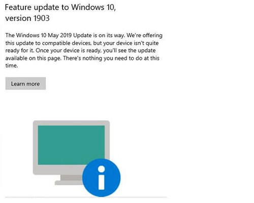 Why users may see a Windows 10 1903 update message