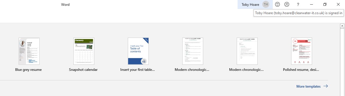 Signed in to Word Signed in to Word