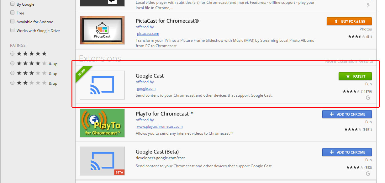 Google Cast in Web Store Google Cast in Web Store